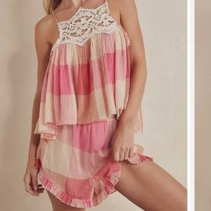 NWOT Free People Pink Plaid Marisol Sleep Set Shorts/Cami Z271-55
